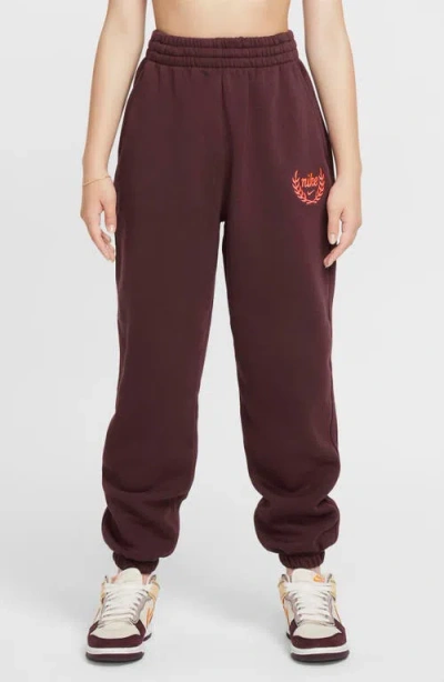Nike Kids' Club Cotton Blend Fleece Sweatpants In Burgundy Crush/ Hot Punch