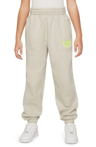 Nike Kids' Club Cotton Blend Fleece Sweatpants In Light Bone/ Volt