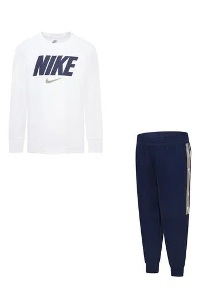 Nike Kids' Club Long Sleeve T-shirt & Joggers Set In Blue