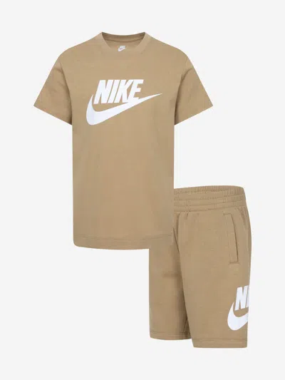 Nike Kids Club T-shirt And Shorts Set In Beige