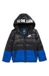 Nike Kids' Color Block Down Hooded Puffer Coat In Black