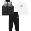 Nike Kids' Colorblock Puffer Vest, Logo T-shirt & Fleece Joggers Set In Black