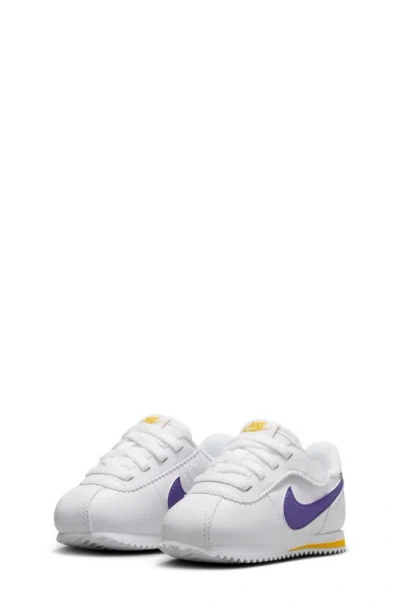 Nike Kids' Cortez Easyon Sneaker In White/ Purple/ Varsity Maize
