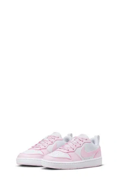 Nike Kids' Court Borough Low Top Sneaker In White/pink Foam