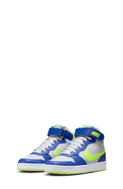 Nike Kids' Court Borough Mid 2 Basketball Shoe In Astronomy Blue/volt/white