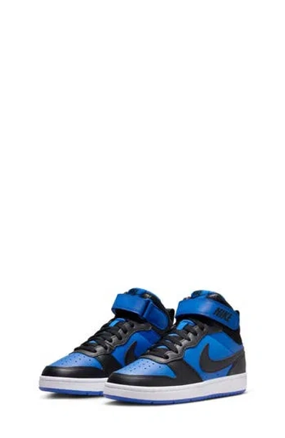 Nike Kids' Court Borough Mid 2 Basketball Shoe In Game Royal/black/white