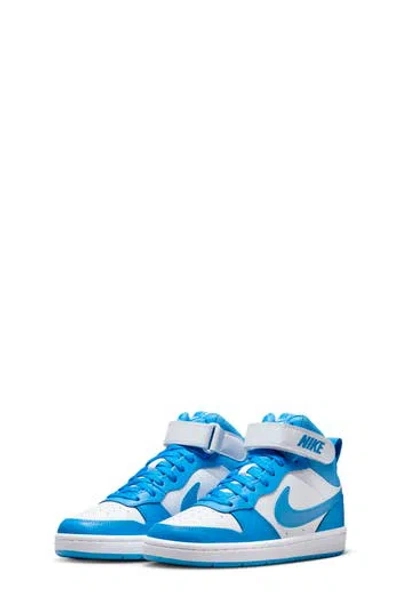 Nike Kids' Court Borough Mid 2 Basketball Shoe In White/blue Beyond