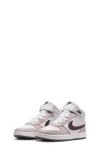 Nike Kids' Court Borough Mid 2 Basketball Shoe In White/burgundy/violet
