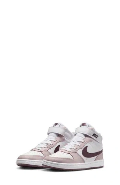 Nike Kids' Court Borough Mid 2 Basketball Shoe In White/burgundy/violet