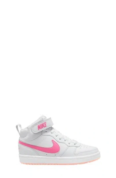 Nike Kids' Court Borough Mid 2 Basketball Shoe In White/pinksicle/orange