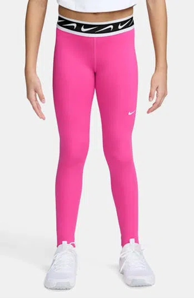 Nike Kids' Dash Dri-fit Leggings In Laser Fuchsia/ White