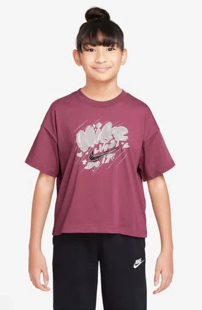 Nike Kids' Doodle Cotton Graphic T-shirt In Burgundy