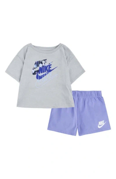 Nike Kids' Dri-fit Boxy T-shirt & Shorts Set In Light Thistle