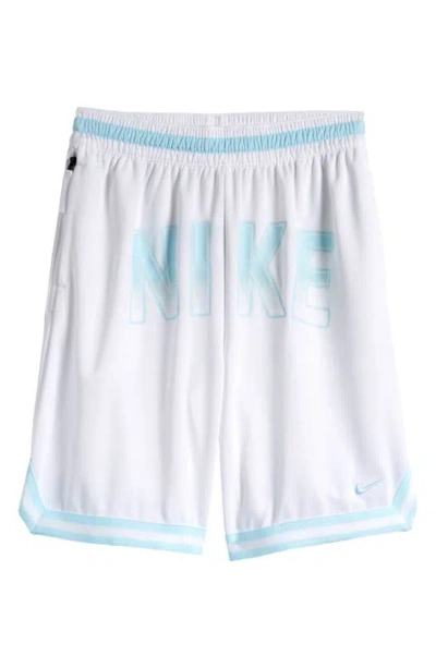 Nike Kids' Dri-fit Dna Mesh Basketball Shorts In White/ Glacier Blue