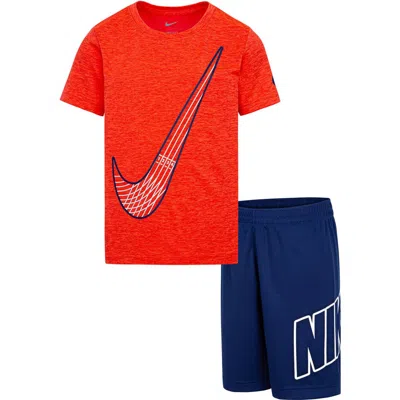 Nike Kids' Dri-fit Graphic T-shirt & Shorts Set In Blue Void