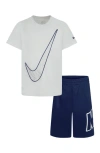 Nike Kids' Dri-fit Graphic T-shirt & Shorts Set In Blue Void/ White