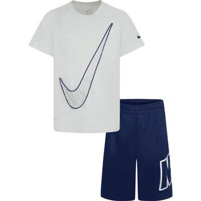 Nike Kids' Dri-fit Graphic T-shirt & Shorts Set In Blue Void/white