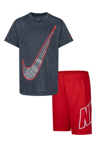 Nike Kids' Dri-fit Graphic T-shirt & Shorts Set In University Red