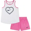 Nike Kids' Dri-fit Happy Camper Tank & Mesh Shorts Set In White With Playful Pink