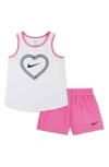 Nike Kids' Dri-fit Happy Camper Tank & Mesh Shorts Set In White With Playful Pink