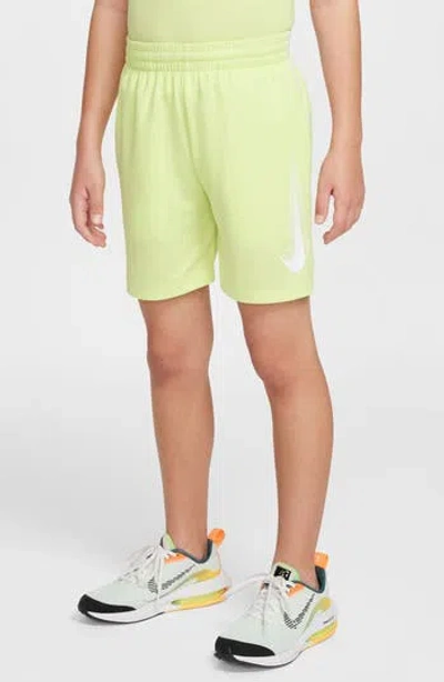 Nike Kids' Dri-fit Mesh Athletic Shorts In Lemon Twist/white/white