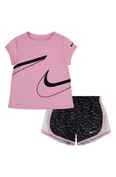 Nike Kids' Dri-fit Tempo T-shirt & Shorts Set In Black/ Pink