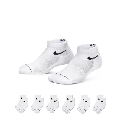 Nike Kids' Dri-fit Elevated Everyday Ankle Socks (6 Pairs) In White