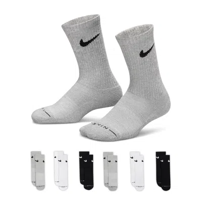 Nike Kids' Dri-fit Elevated Everyday Crew Socks (6 Pairs) In Gray