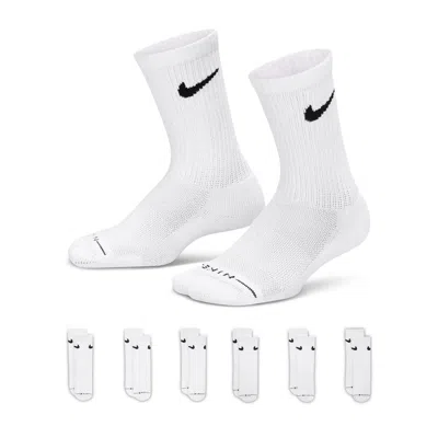 Nike Kids' Dri-fit Elevated Everyday Crew Socks (6 Pairs) In White