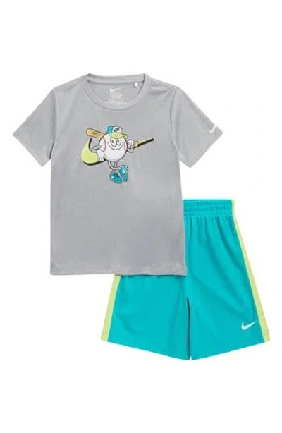 Nike Kids' Dri-fit Graphic Tee & Shorts Set In Blue