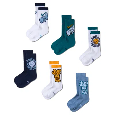 Nike Kids' Dri-fit "have A  Day" Graphic Crew Socks (6 Pairs) In White
