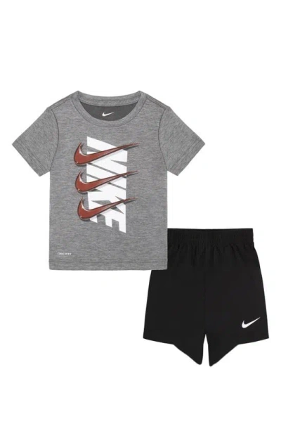 Nike Kids' Dropset T-shirt & Shorts Set In Black/ Carbon Heather Gray