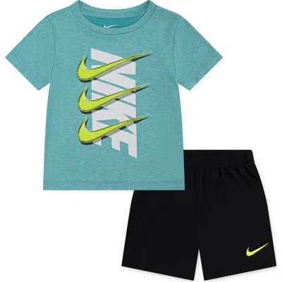 Nike Kids' Dropset T-shirt & Shorts Set In Black/dusty Cactus