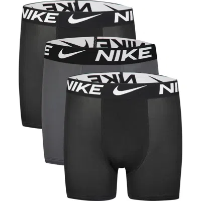 Nike Kids' Essential Dri-fit Micro Assorted 3-pack Boxer Briefs In Black/dark Gray
