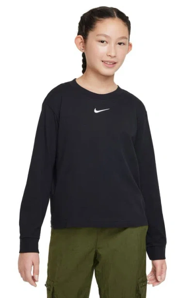 Nike Kids' Essential Long Sleeve Cotton T-shirt In Black/white