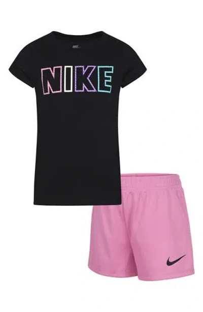 Nike Kids' Femme Pop Short Sleeve T-shirt & Shorts Set In Black