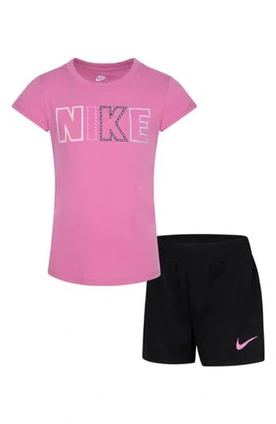 Nike Kids' Femme Pop Short Sleeve T-shirt & Shorts Set In Black