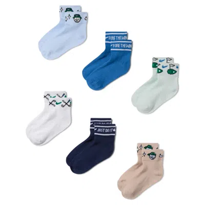 Nike Kids' Fore The Win Welt Art Socks (6 Pairs) In Blue