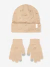 Nike Kids Futura Beanie And Glove Set In Beige