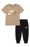 Nike Kids' Futura Block Short Sleeve Shirt & Joggers Set In Black