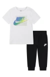 Nike Kids' Futura Block Short Sleeve Shirt & Joggers Set In Black/white