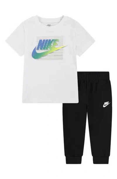 Nike Kids' Futura Block Short Sleeve Shirt & Joggers Set In Black/white
