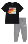 Nike Kids' Futura Block Short Sleeve Shirt & Joggers Set In Dark Grey Heather