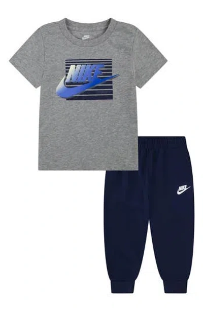 Nike Kids' Futura Block Short Sleeve Shirt & Joggers Set In Midnight Navy