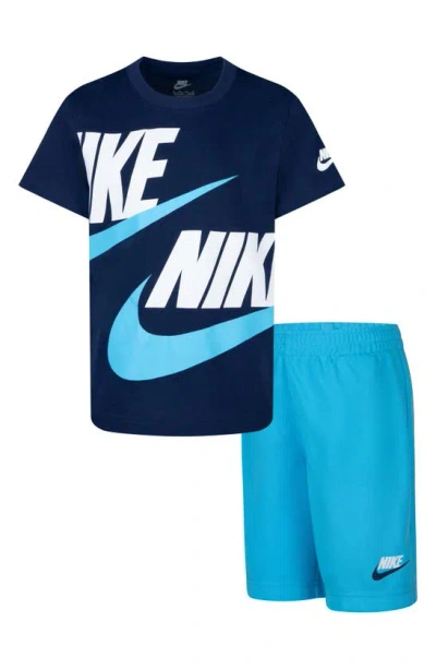 Nike Kids' Futura Performance Graphic T-shirt & Shorts Set In Baltic Blue
