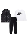 Nike Kids' Futura Puffer Vest, Logo T-shirt & Fleece Joggers Set In Black