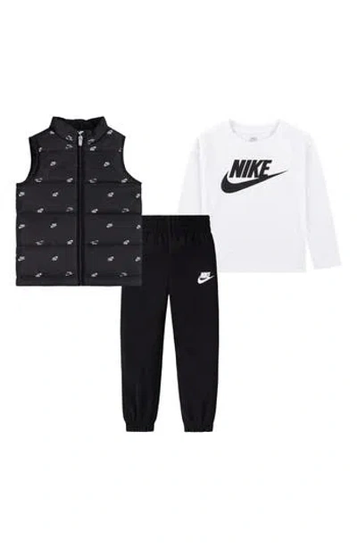 Nike Kids' Futura Puffer Vest, Logo T-shirt & Fleece Joggers Set In Black