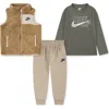 Nike Kids' Future Utility Faux Shearling Vest, Logo T-shirt & Fleece Joggers Set In Multi
