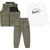 Nike Kids' Future Utility Faux Shearling Vest, Logo T-shirt & Fleece Joggers Set In Green