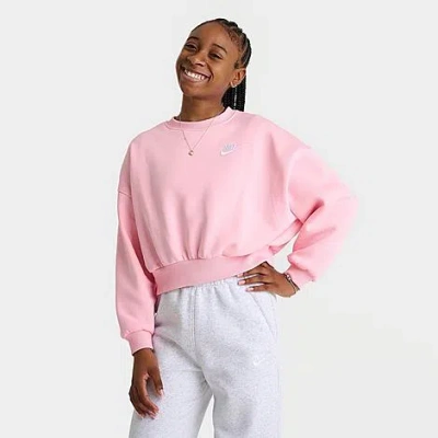 Nike Kids Girls Sportswear Club Fleece Boxy Crewneck Sweatshirt In Pink